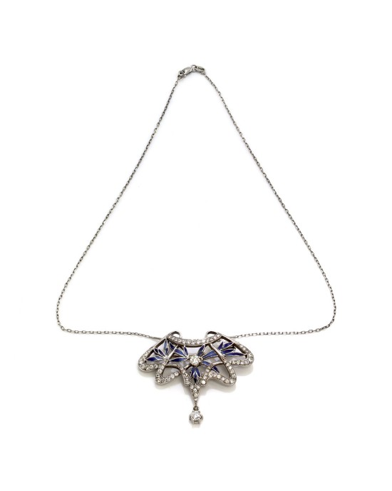 Nouveau 1910 Arctic Collection Ensueno Diamond and Enamel Brooch Pendant in Gold